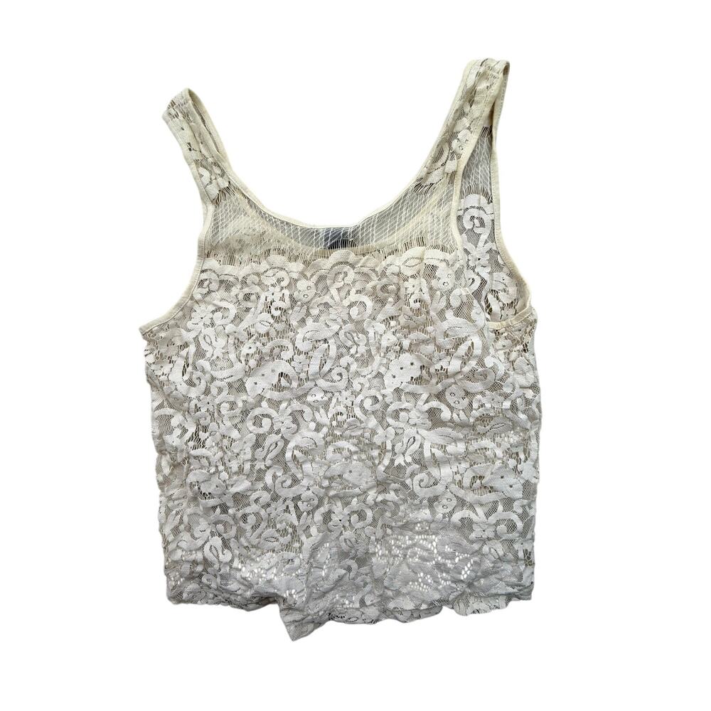 H&M Lace Crop Tank Top Womens Small Cream Sheer Boho Festival Layering